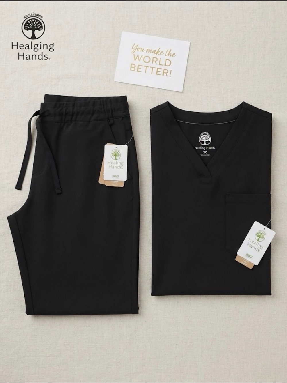 Healing Hands Men’s Black Jogger Scrub Pants set